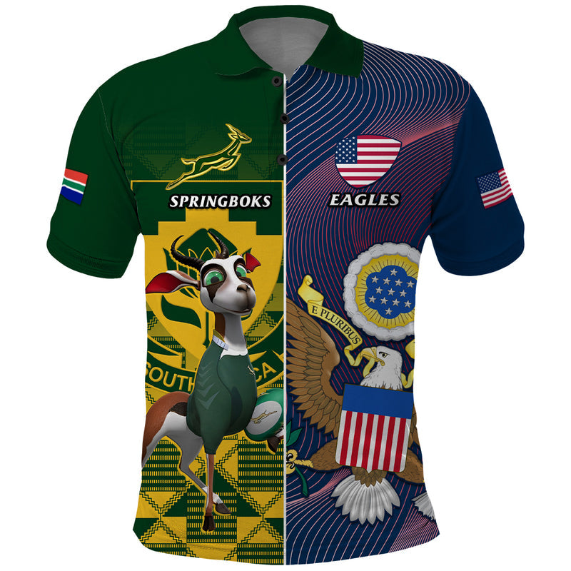 Custom South Africa And United States Rugby 2023 Springboks Combine Eagles Polo Shirt