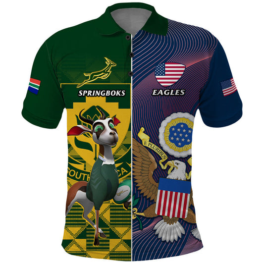 Custom South Africa And United States Rugby 2023 Springboks Combine Eagles Polo Shirt