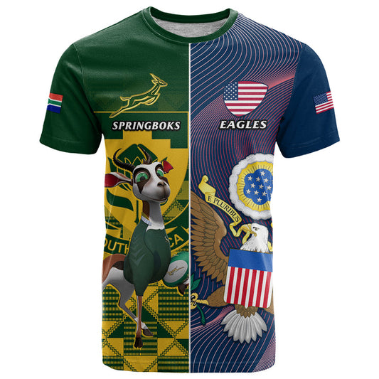 Custom South Africa And United States Rugby 2023 Springboks Combine Eagles T Shirt