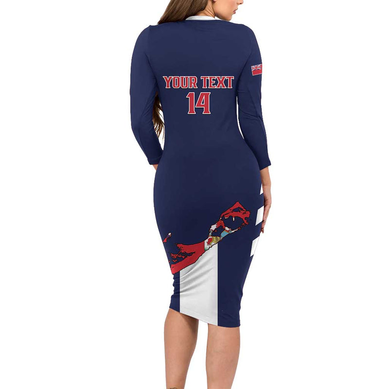 Custom Bermuda Football 2025 Go Gombey Warriors - Blue Long Sleeve Bodycon Dress