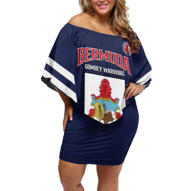 Custom Bermuda Football 2025 Go Gombey Warriors - Blue Off Shoulder Short Dress