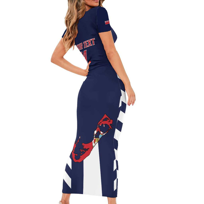 Custom Bermuda Football 2025 Go Gombey Warriors - Blue Short Sleeve Bodycon Dress