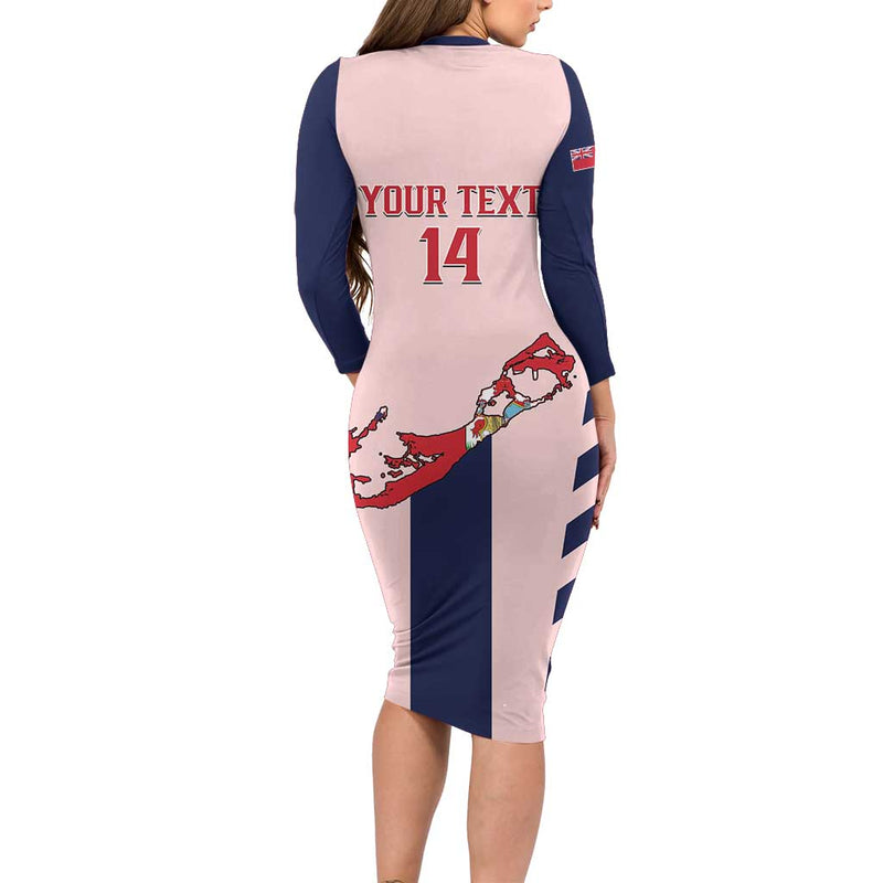 Custom Bermuda Football 2025 Go Gombey Warriors - Pink Long Sleeve Bodycon Dress