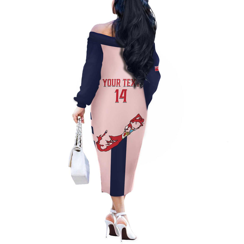 Custom Bermuda Football 2025 Go Gombey Warriors - Pink Off The Shoulder Long Sleeve Dress