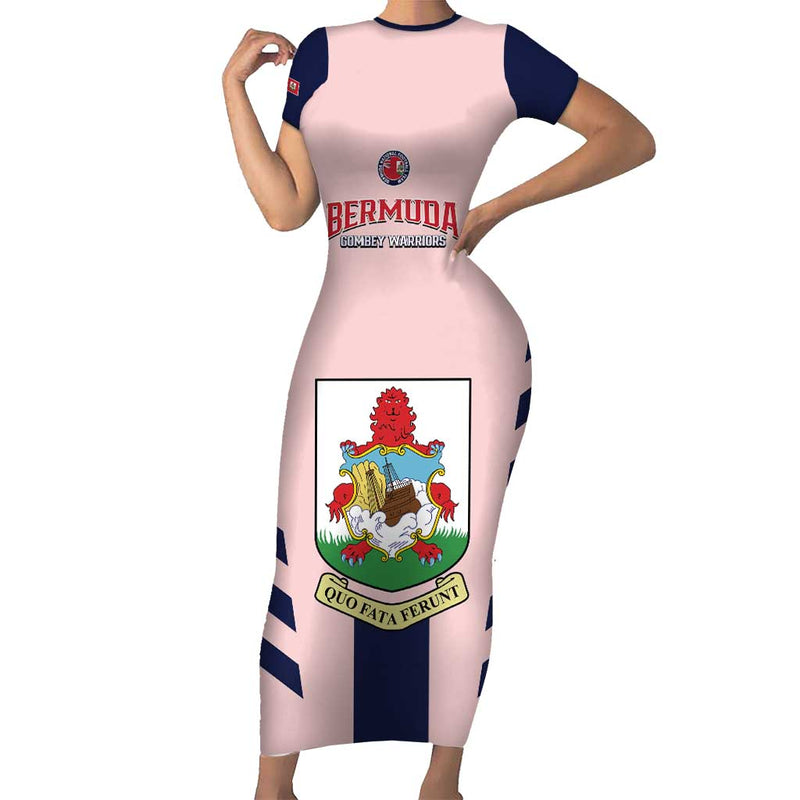 Custom Bermuda Football 2025 Go Gombey Warriors - Pink Short Sleeve Bodycon Dress