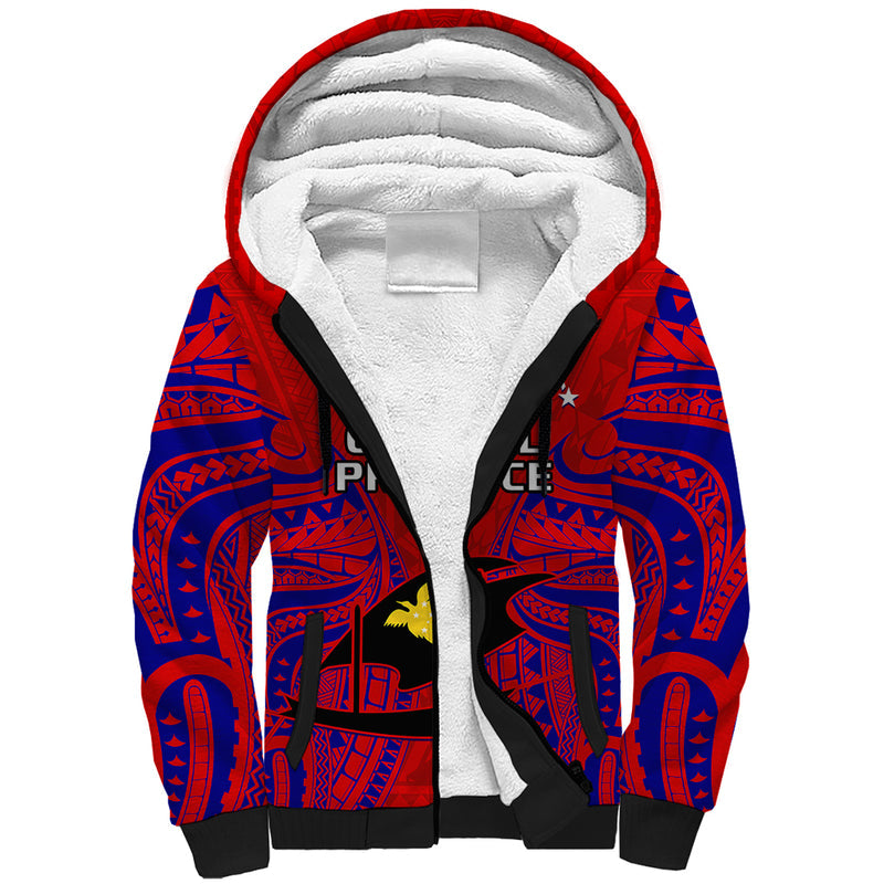 (Custom Personalised) Papua New Guinea Central Province Mix Coat Of Arms Polynesian Art Sherpa Hoodie