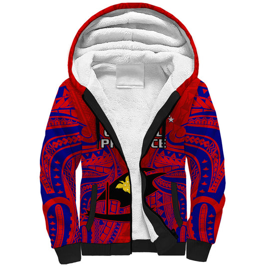 (Custom Personalised) Papua New Guinea Central Province Mix Coat Of Arms Polynesian Art Sherpa Hoodie