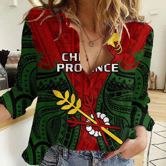 (Custom Personalised) Papua New Guinea Chimbu Province Mix Coat Of Arms Polynesian Art Women Casual Shirt