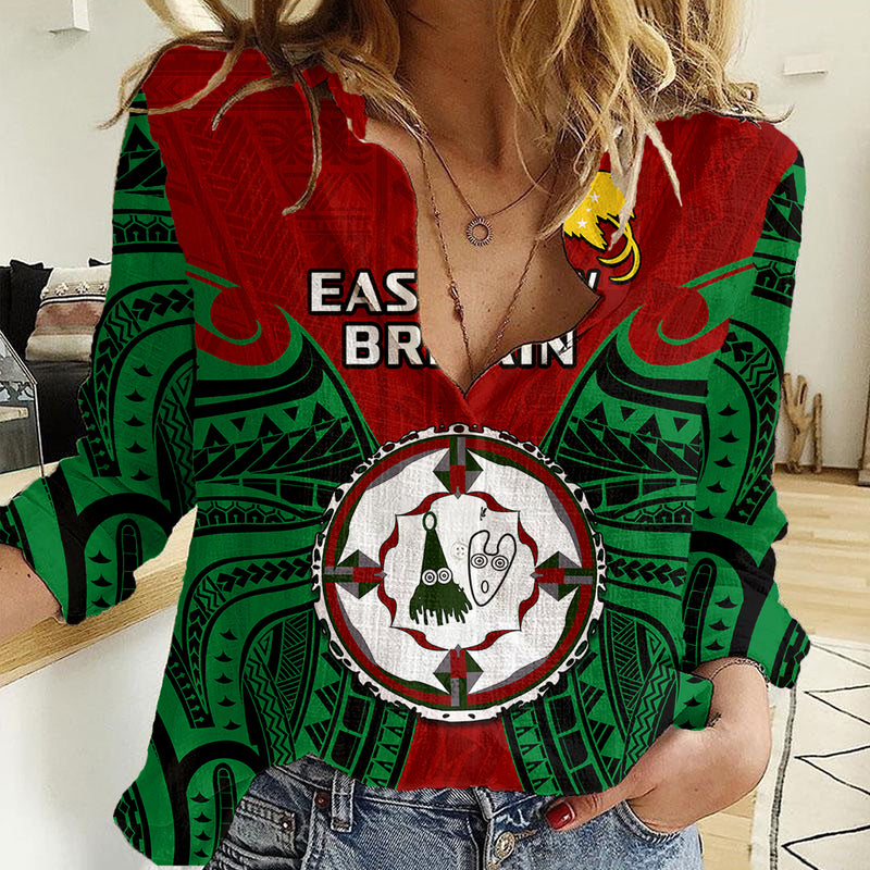 (Custom Personalised) Papua New Guinea East New Britain Province Mix Coat Of Arms Polynesian Art Women Casual Shirt