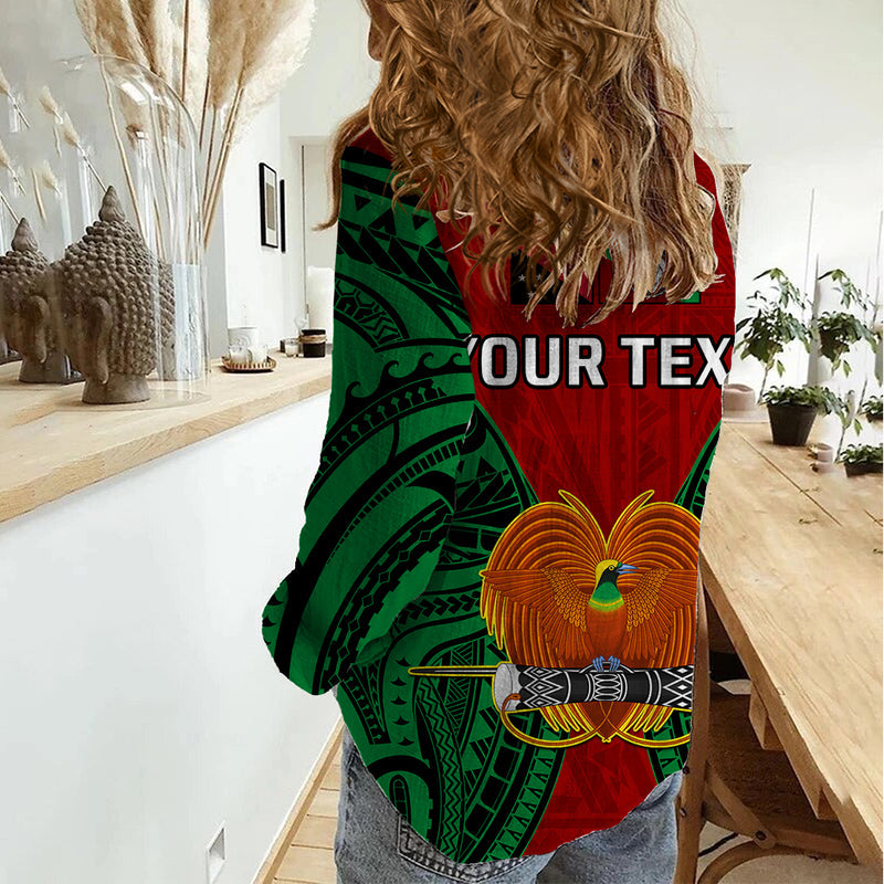 (Custom Personalised) Papua New Guinea East New Britain Province Mix Coat Of Arms Polynesian Art Women Casual Shirt