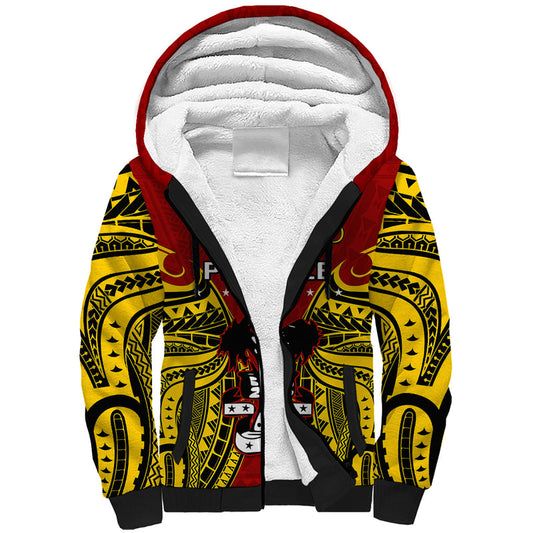 (Custom Personalised) Papua New Guinea Madang Province Mix Coat Of Arms Polynesian Art Sherpa Hoodie