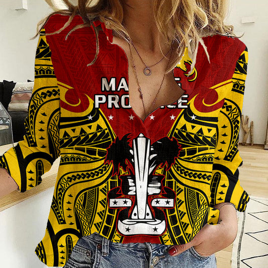 (Custom Personalised) Papua New Guinea Madang Province Mix Coat Of Arms Polynesian Art Women Casual Shirt