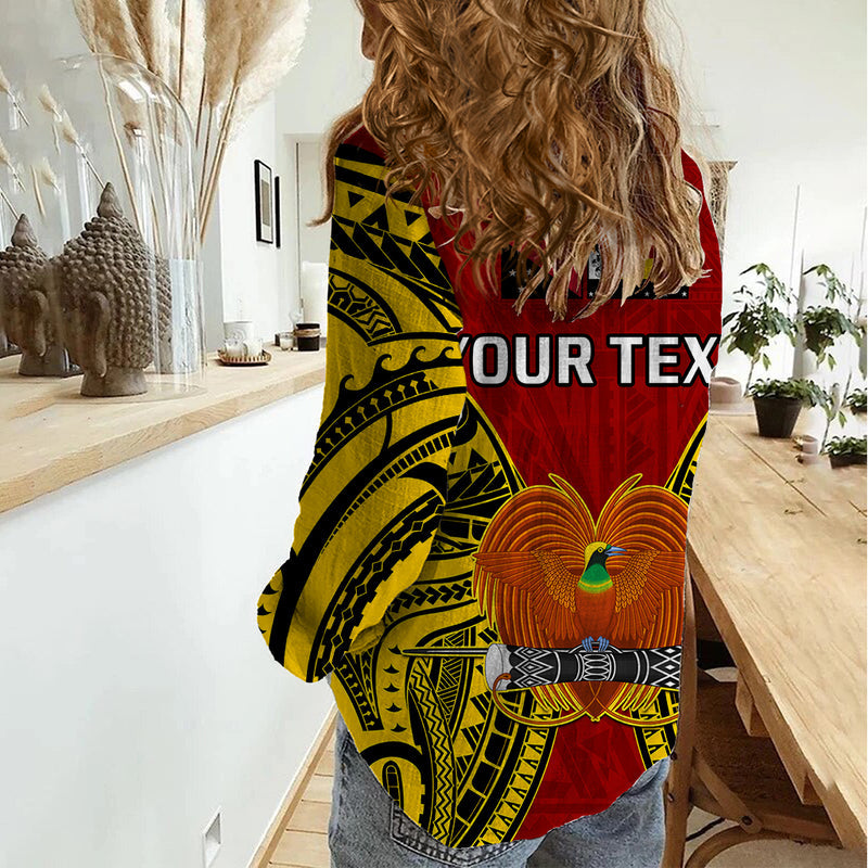 (Custom Personalised) Papua New Guinea Madang Province Mix Coat Of Arms Polynesian Art Women Casual Shirt