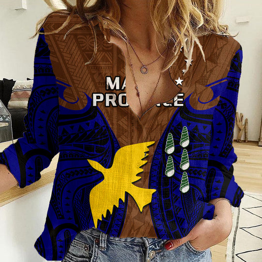 (Custom Personalised) Papua New Guinea Manus Province Mix Coat Of Arms Polynesian Art Women Casual Shirt