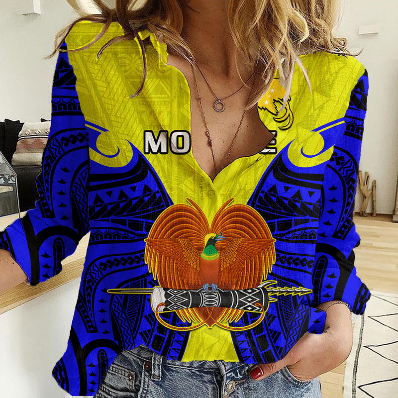(Custom Personalised) Papua New Guinea Morobe Province Mix Coat Of Arms Polynesian Art Women Casual Shirt