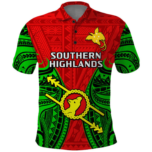 Custom Papua New Guinea Southern Highlands Province Mix Coat Of Arms Polynesian Art Polo Shirt
