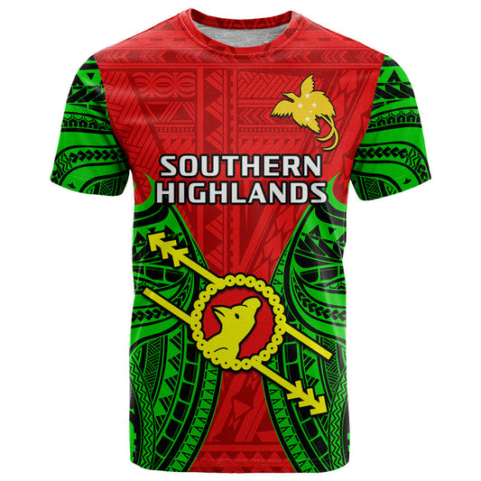 Custom Papua New Guinea Southern Highlands Province Mix Coat Of Arms Polynesian Art T Shirt