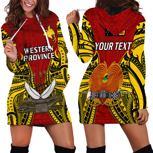 (Custom Personalised) Papua New Guinea Western Province Mix Coat Of Arms Polynesian Art Hoodie Dress