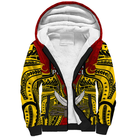 (Custom Personalised) Papua New Guinea Western Province Mix Coat Of Arms Polynesian Art Sherpa Hoodie