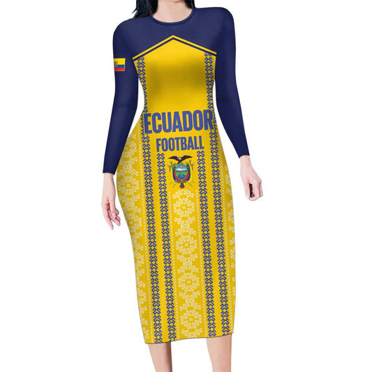 Custom Ecuador Football 2025 Come On La Tricolor Long Sleeve Bodycon Dress