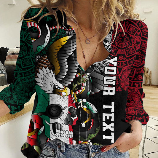 (Custom Personalised) Mexico Mexican Skull Eagle With Angry Snake Women Casual Shirt