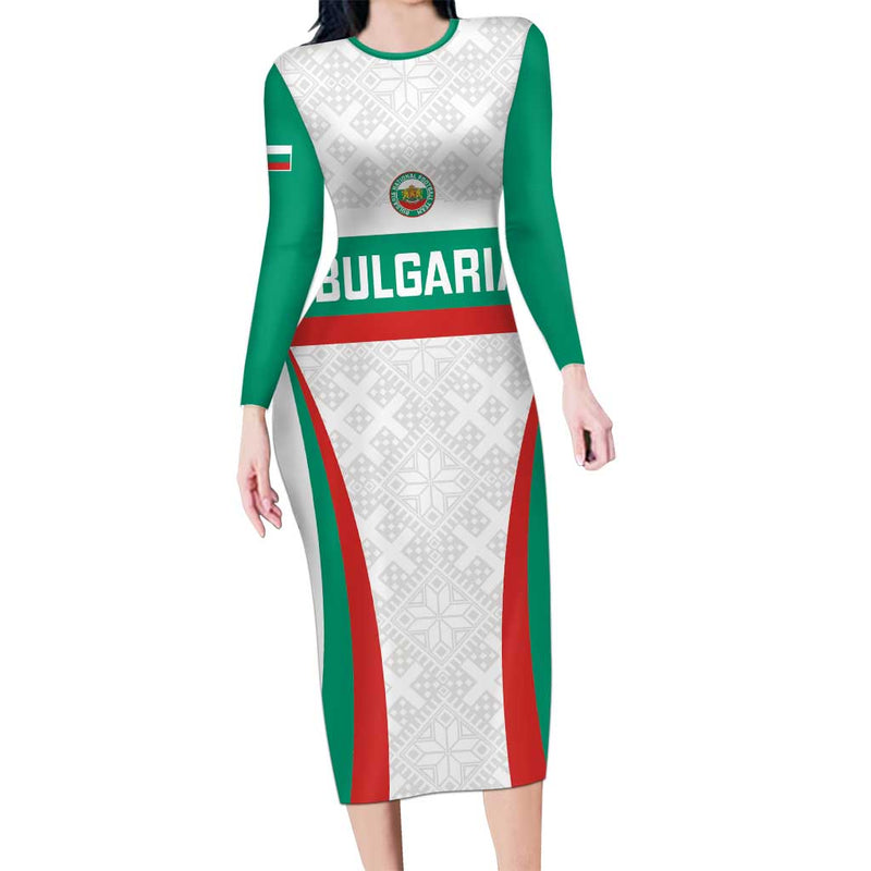 Custom Bulgaria Football Bulgarian Pattern Sporty Style Long Sleeve Bodycon Dress