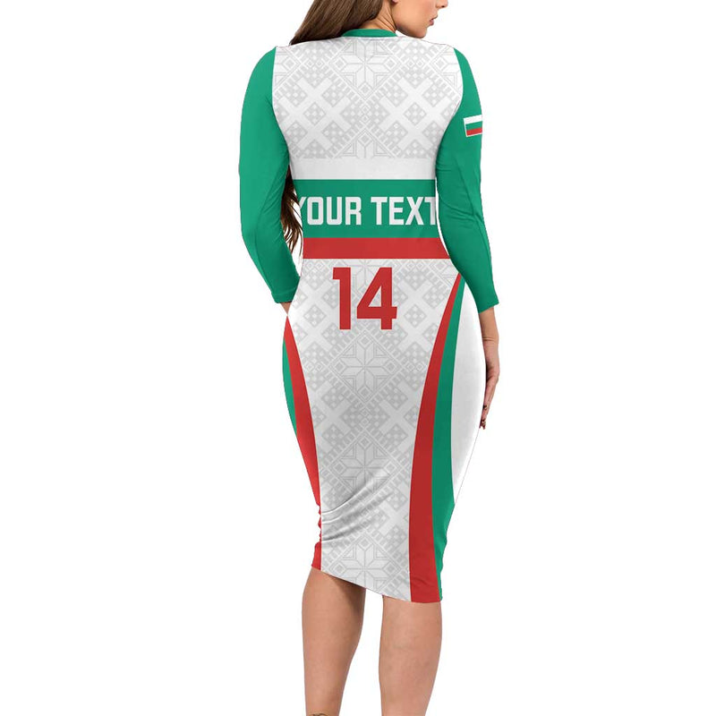 Custom Bulgaria Football Bulgarian Pattern Sporty Style Long Sleeve Bodycon Dress