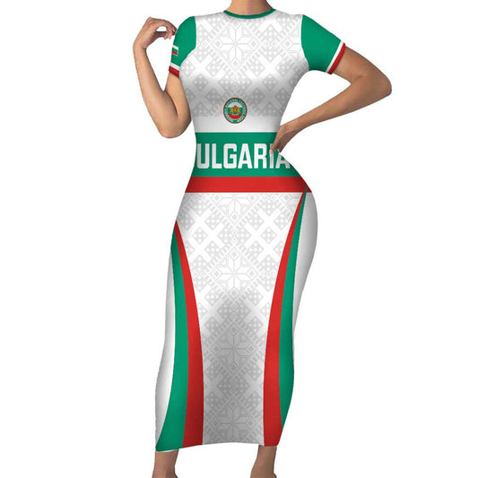 Custom Bulgaria Football Bulgarian Pattern Sporty Style Short Sleeve Bodycon Dress