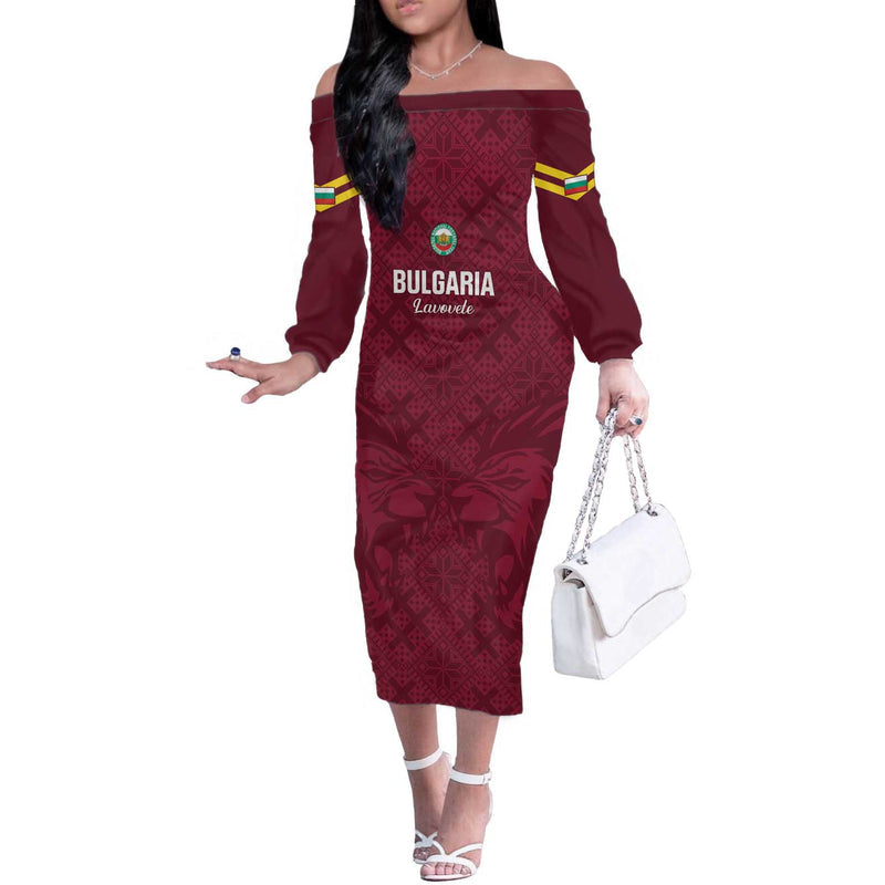 Custom Bulgaria Football Go Lavovete Bulgarian Pattern Off The Shoulder Long Sleeve Dress