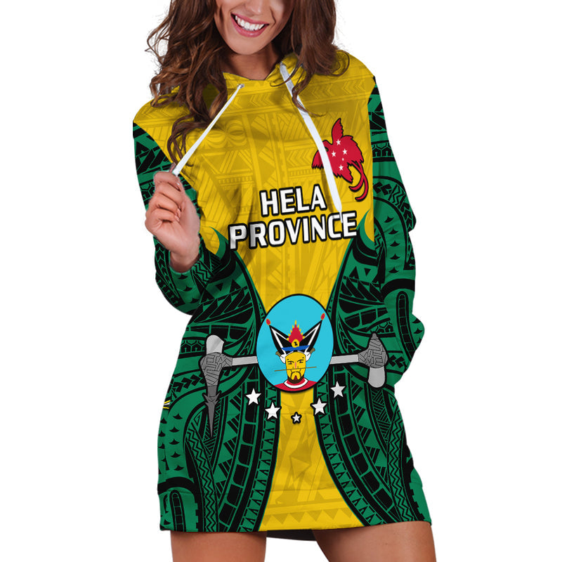 (Custom Personalised) Papua New Guinea Hela Province Mix Coat Of Arms Polynesian Art Hoodie Dress