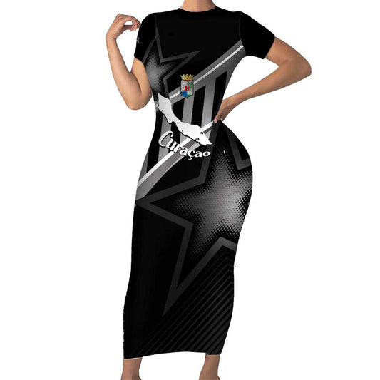 Custom Curacao Football Go La Familia Azul Black Style Short Sleeve Bodycon Dress