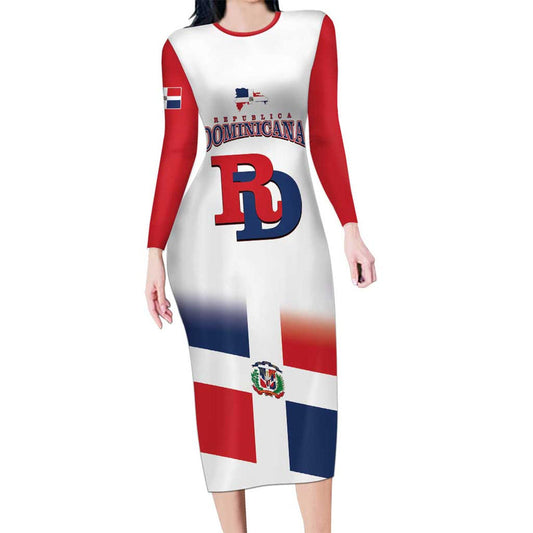 Custom Dominican Republic 2025 Baseball Go Champions Flag Style Long Sleeve Bodycon Dress