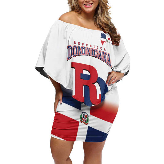Custom Dominican Republic 2025 Baseball Go Champions Flag Style Off Shoulder Short Dress