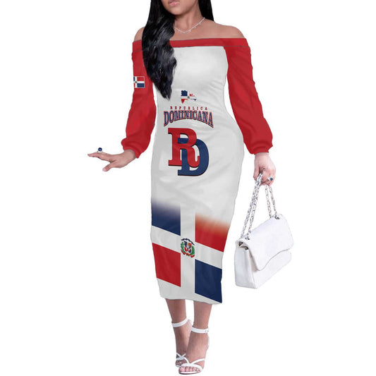 Custom Dominican Republic 2025 Baseball Go Champions Flag Style Off The Shoulder Long Sleeve Dress