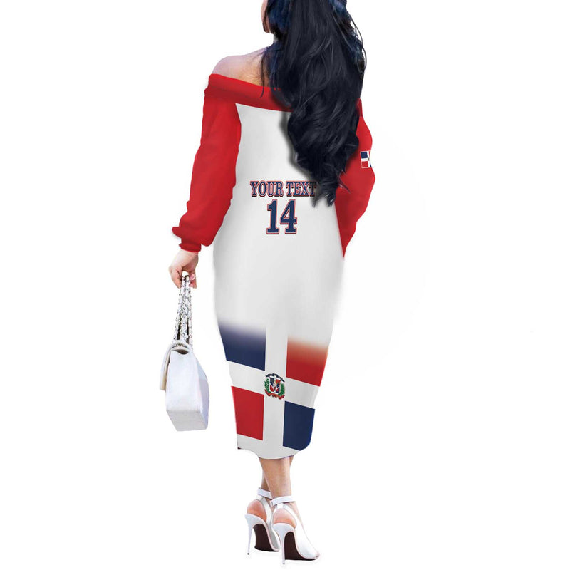 Custom Dominican Republic 2025 Baseball Go Champions Flag Style Off The Shoulder Long Sleeve Dress