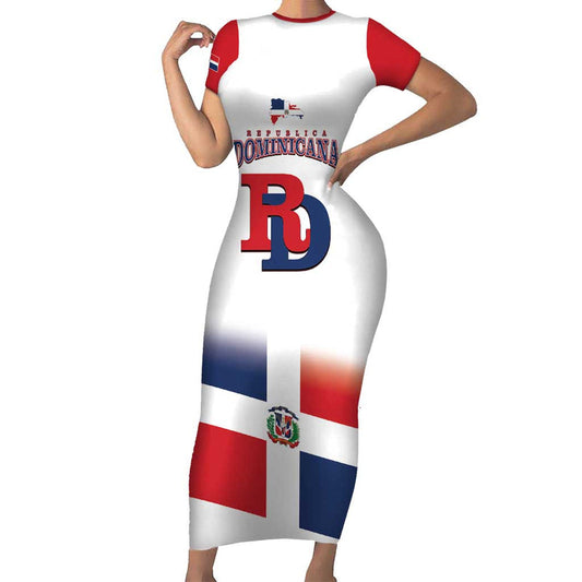 Custom Dominican Republic 2025 Baseball Go Champions Flag Style Short Sleeve Bodycon Dress