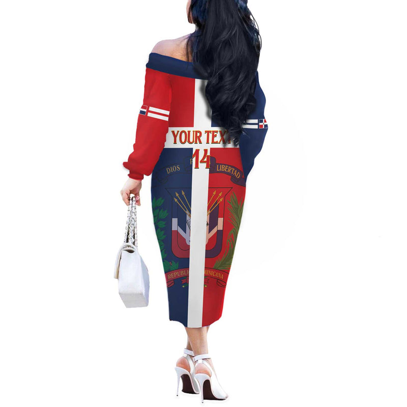 Custom Dominican Republic Football Go Champions Flag Style Off The Shoulder Long Sleeve Dress