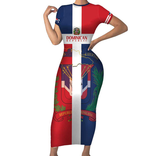 Custom Dominican Republic Football Go Champions Flag Style Short Sleeve Bodycon Dress
