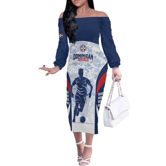 Custom Dominican Republic Football Vamos Los Quisqueyanos Off The Shoulder Long Sleeve Dress
