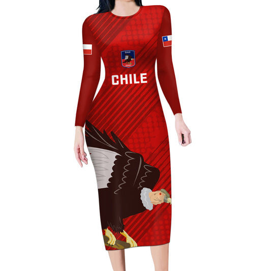 Custom Chile Rugby 2023 Los Condores Grunge Style Long Sleeve Bodycon Dress