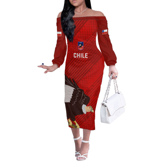 Custom Chile Rugby 2023 Los Condores Grunge Style Off The Shoulder Long Sleeve Dress