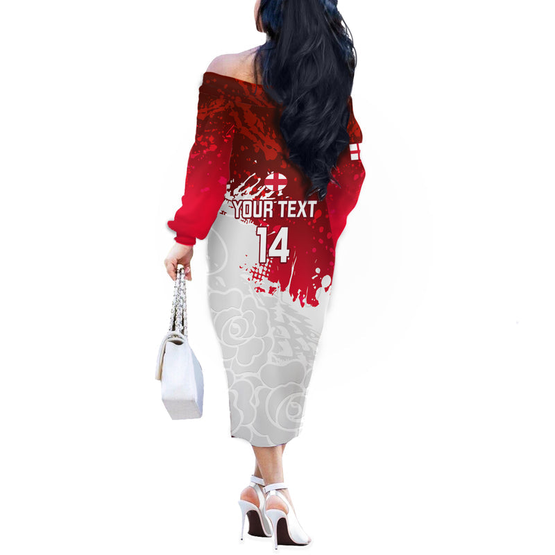 Custom England Rugby 2023 Go Champions World Cup Red Rose Off The Shoulder Long Sleeve Dress