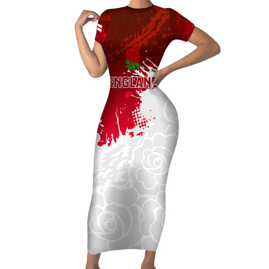 Custom England Rugby 2023 Go Champions World Cup Red Rose Short Sleeve Bodycon Dress