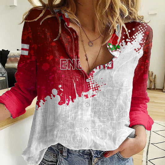 Custom England Rugby 2023 Go Champions World Cup Red Rose Women Casual Shirt