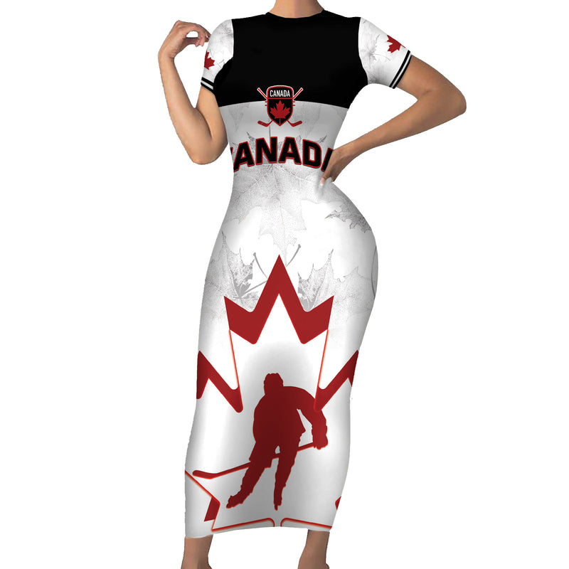 Custom Canada Hockey 2024 Go Maple Leaf Short Sleeve Bodycon Dress