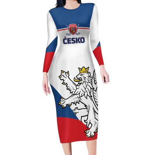Custom Czech Republic Hockey 2024 Go Czechia Long Sleeve Bodycon Dress