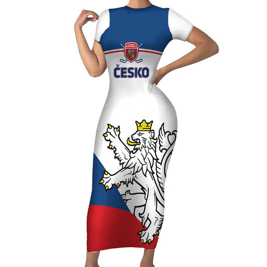 Custom Czech Republic Hockey 2024 Go Czechia Short Sleeve Bodycon Dress