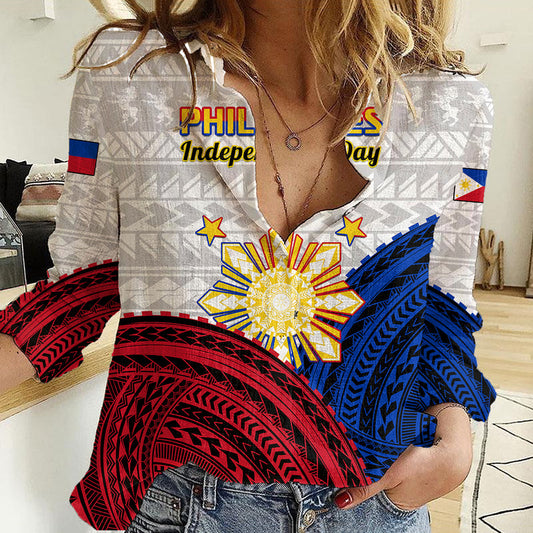 (Custom Personalised) Philippines Independence Day Proud To Be Filipino Polynesian Pattern Women Casual Shirt