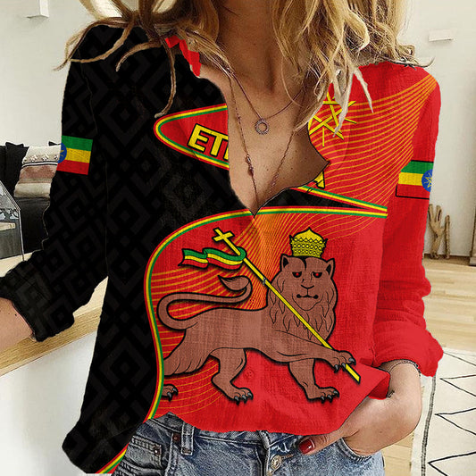 (Custom Personalised) Ethiopia Derg Downfall Day Ethiopian Lion of Judah Women Casual Shirt
