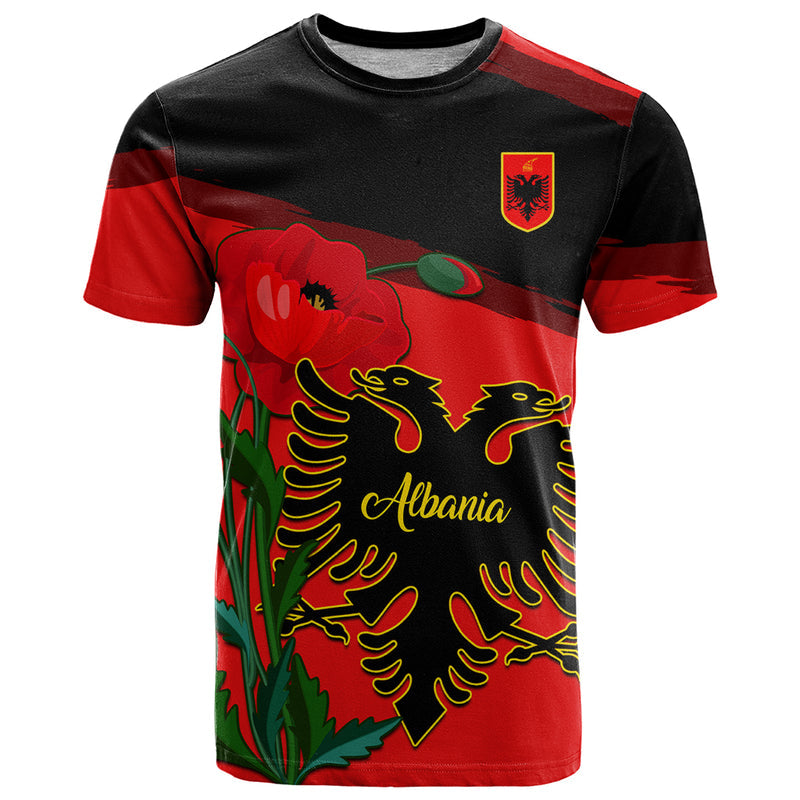 Albania Flag Day Albanian Coat Of Arms With Red Poppy T Shirt